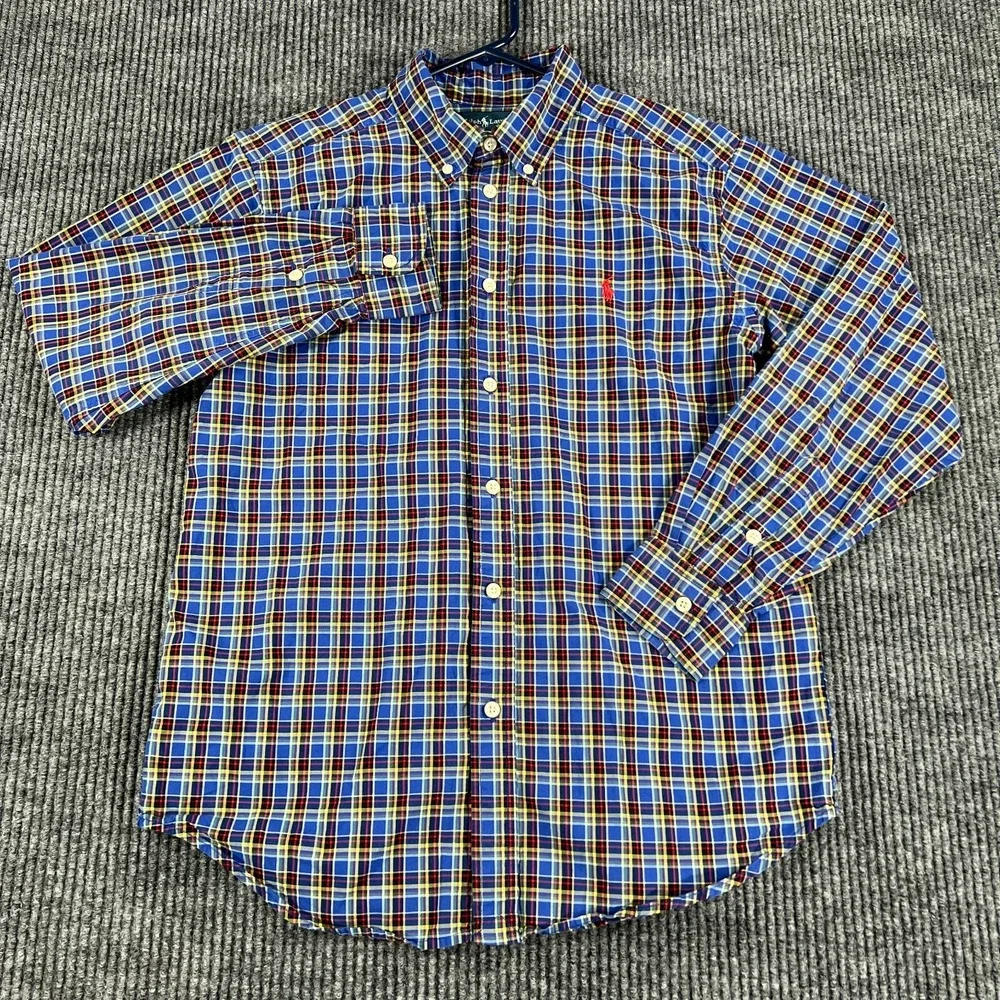 Ralph Lauren Shirt Youth Boys‎ Large Blue Plaid Long Sleeve Button Down Casual